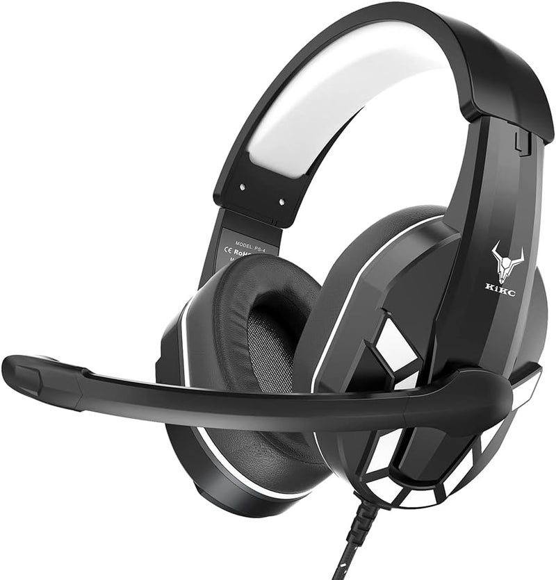 Kikc PS4 Gaming Headset with Mic for Xbox One, PS5, PC, Mobile Phone and Notebook, Controllable Volume Gaming Headphones with Soft Earmuffs for Kid (White) - Image 1